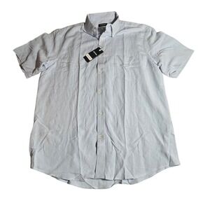 Men's Light Blue Short Sleeve Shirt Size L‎ Linen Cotton Blend NWT